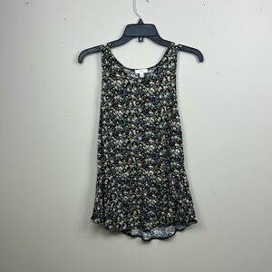 Aritzia Floral Tank Top in Black with Yellow, Cream & Green Accents